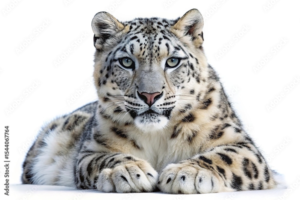 Fototapeta premium Majestic snow leopard portrait against white background