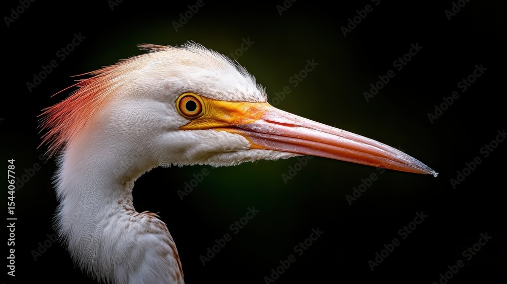 Obraz premium This close-up image showcases the elegant profile of a great egret, emphasizing its striking plumage and intricate details, illustrating the beauty of avian life and nature's wonders.