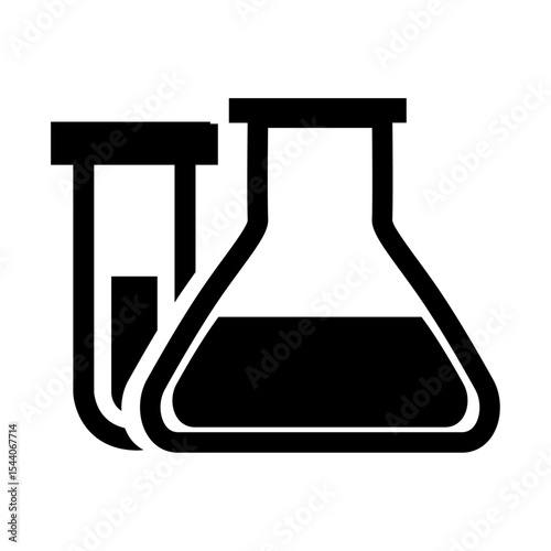Black and White Erlenmeyer Flask and Test Tube Icon Simple Science Lab Equipment Graphic
