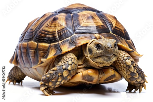 Closeup of a young african spurred tortoise on white background