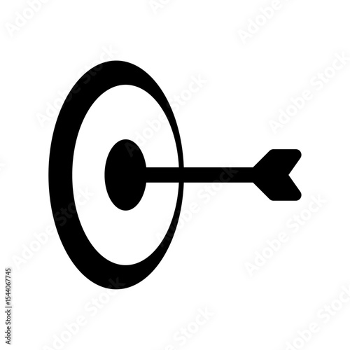Black Arrow Striking Center of Circular Target Graphic Design Element bullseye concentric circles
