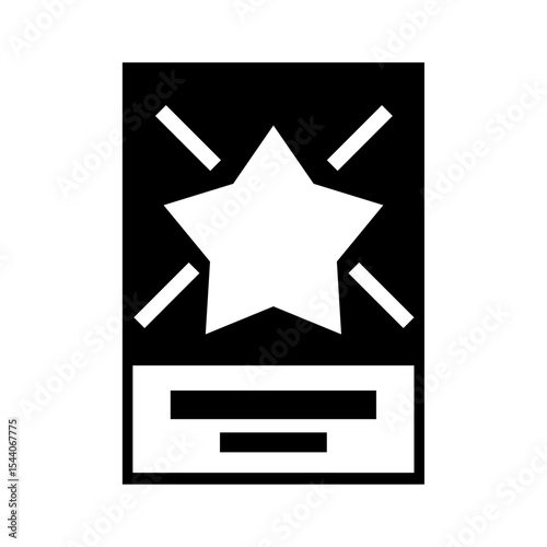 Black and White Graphic Design Featuring a Five Pointed Star Above a Rectangular Box with
