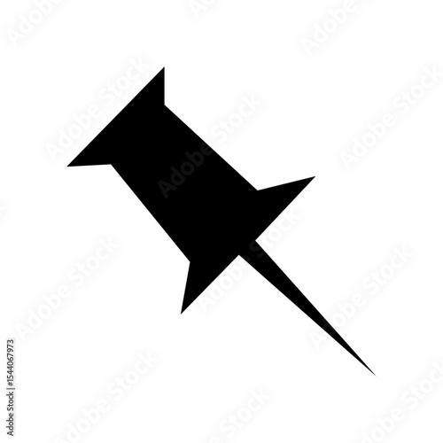 Black Silhouette of a Push Pin Office Stationery Item Sharp Point Geometric Design thumbtack
