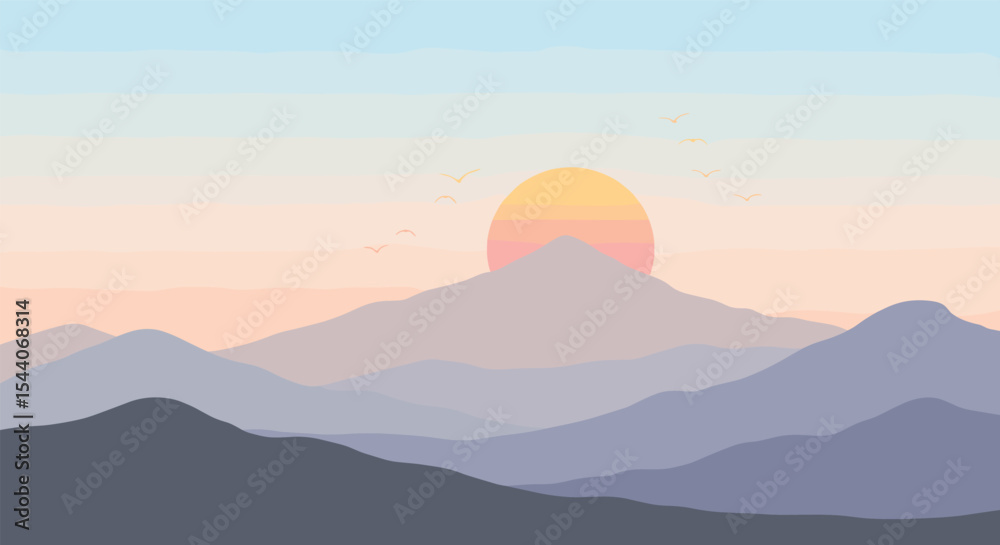 Fototapeta premium A Beautiful Landscape View with a Sunset Over the Mountains
