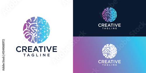 Brain Logo, combination of brain and technology freedom symbol, flat design logo template, vector illustration