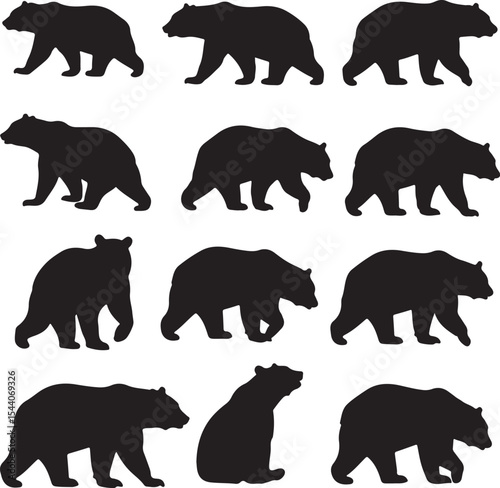 Silhouetted Bears Depicted in a Pattern Formation on a White Background a Rustic and Artistic Wildlife Arrangement
