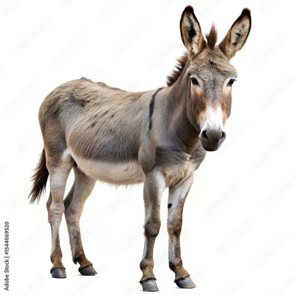 Young donkey standing isolated on white background farm animal Young donkey standing isolated on white background farm animal