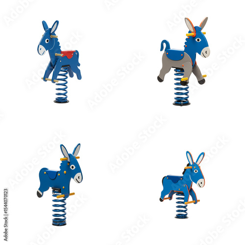 Colorful spring-mounted donkey toys for children's playground  