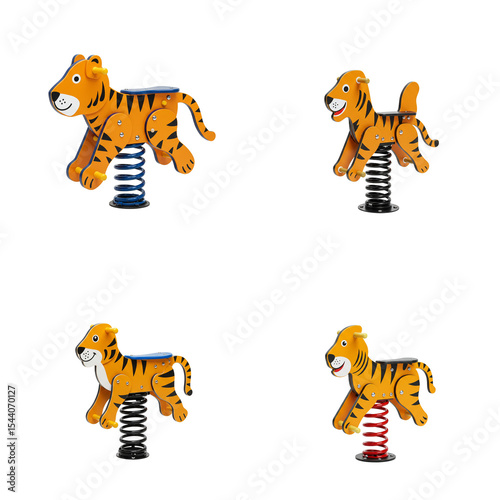 Colorful toy spring riders shaped like tigers for playground fun  