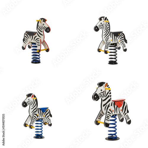 Colorful zebra spring riders in playground setting  