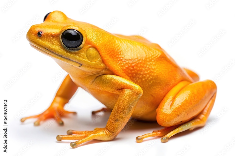 Fototapeta premium Vibrant golden poison dart frog on white background studio shot