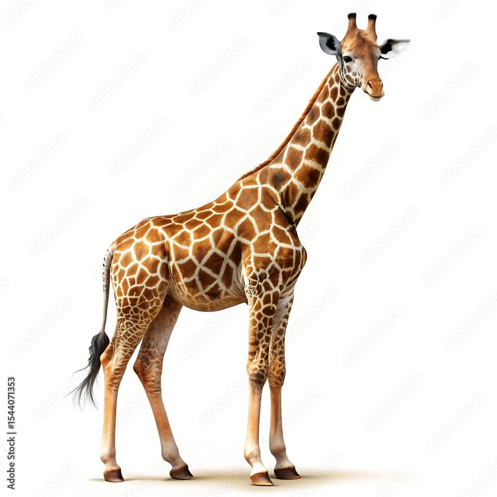 Obraz premium Young giraffe standing isolated on white background wildlife photography