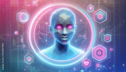 A color illustration of a cyborg avatar for social media communication. Vector graphics. EPS.