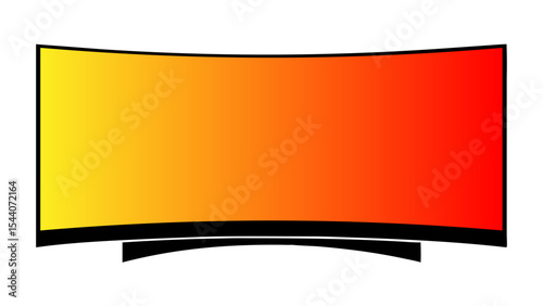 Curved television screen display technology with vibrant orange and yellow hue