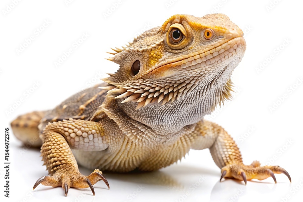 Naklejka premium Closeup of a bearded dragon lizard on white background
