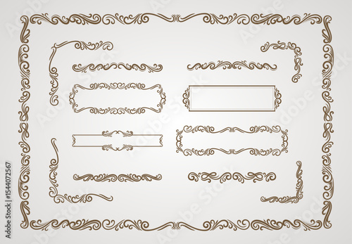 set calligraphic elements and page decoration, Vintage Ornamental Frame Elements for Elegant Invitation Cards