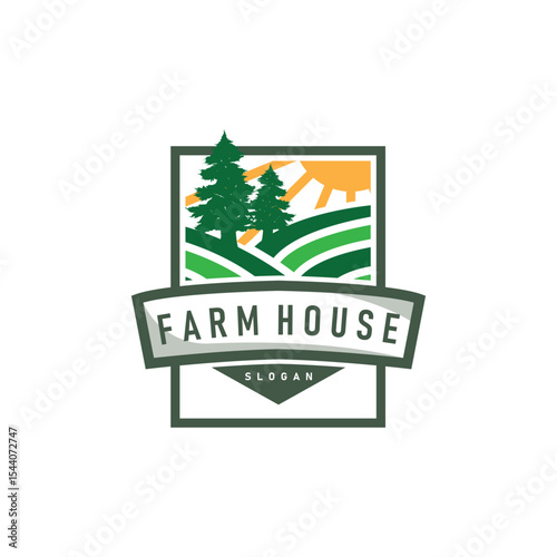 modern farm logo design with simple concept of farmer in agriculture illustration symbol livestock for product illustration template