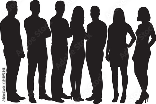 A Group of People Silhouette Standing Together in a Row, Featuring Both Men and Women of Various Shapes and Sizes