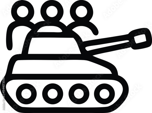 Military Tank with Soldiers Icon Representing War, Army, and Invasion Force