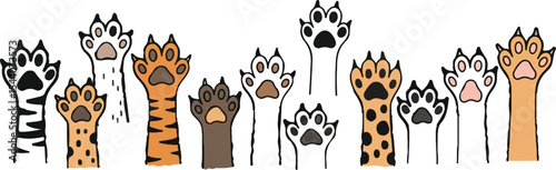 Playful Animal Paws Collection A Cartoonish Display of Upward Reaching Limbs in Diverse Colors and Patterns