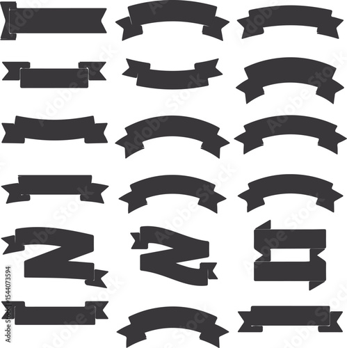 Assorted Banner Collection Ribbon Designs for Celebratory Events and Creative Graphic Projects with Versatile Retro Style
