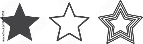 Monochromatic Starry Trio A Symbolic Journey Through Solid Outline and Multiple Contours Revealing Varied Artistic Star Representations