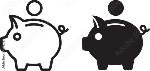 Black and White Piggy Bank Icons Representing Financial Savings and Investment Strategies for a Secure Future