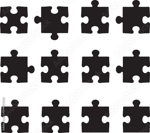 Collection of Puzzle Piece Cutouts in a Grid Pattern, Ideal for a Background or Illustrative Element for Puzzle Concepts
