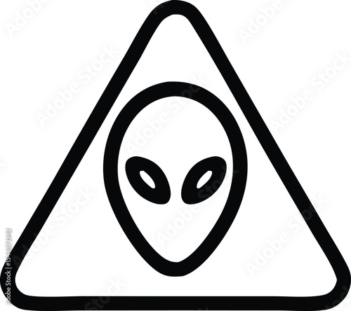 Alien Warning Triangle Sign Icon for UFO Sighting and Extraterrestrial Danger