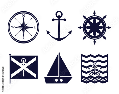 Nautical Blue Maritime Vector Icon Set for Travel and Ocean Design Projects