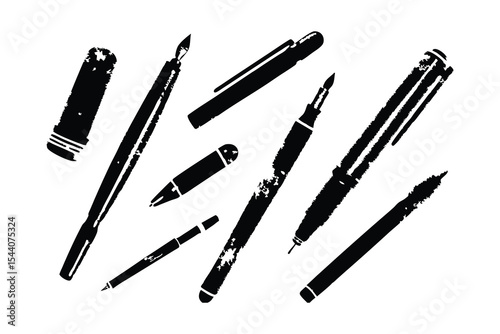 Sleek Black Pen Icons Vector Set for Writing Tools and Office Design Projects