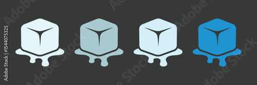 Ice Cube Melting Icons Vector Cold Cool Refreshment Drink Symbols