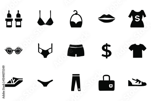 Stylish Black Fashion Icons Vector Set for Clothing Trends and Retail Design Projects