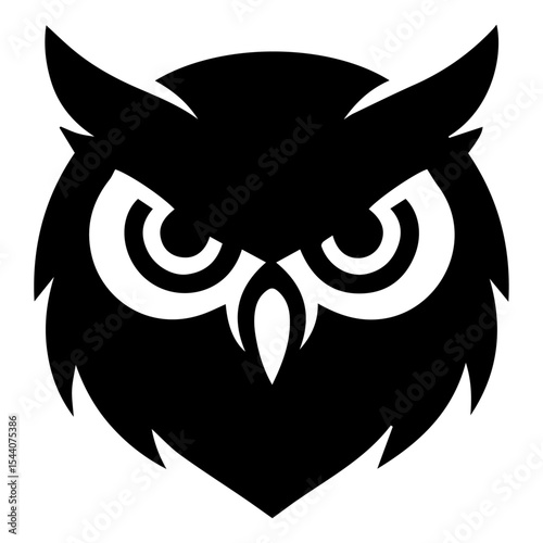 Majestic Owl Head A Powerful Black and White Vector Illustration