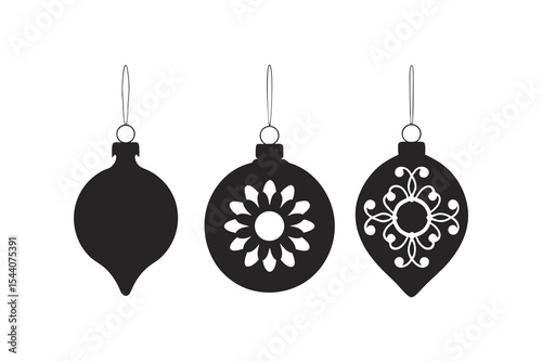 Elegant Black Christmas Ornament Icons Vector Set for Winter Decor and Festive Design Projects