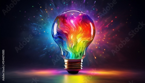 a vibrant rainbow lightbulb glowing brightly illuminating ideas and creativity