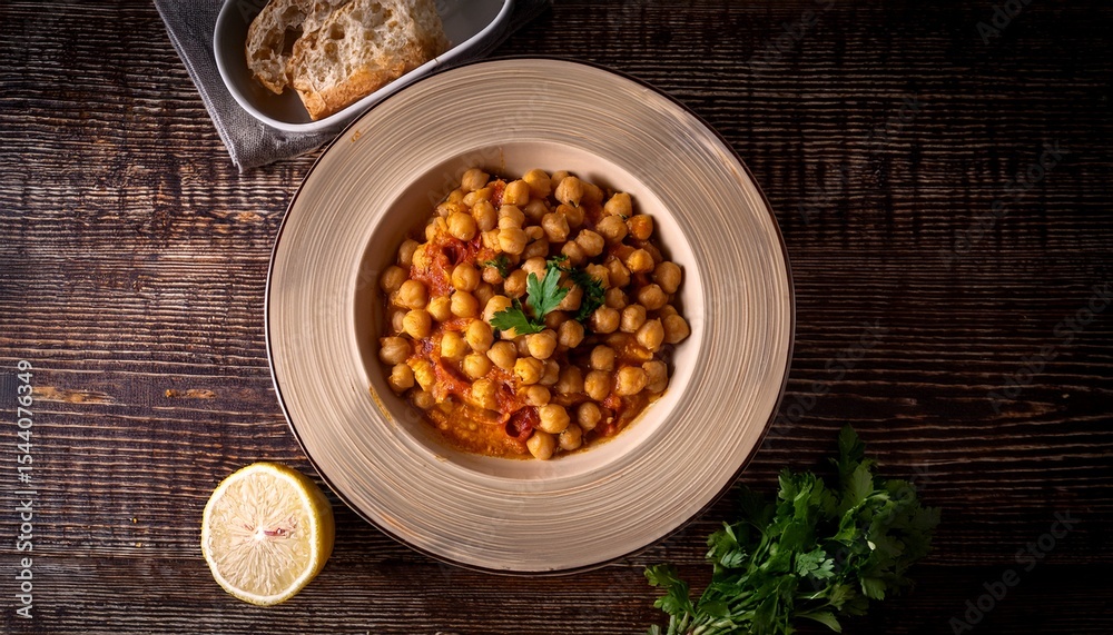 Fototapeta premium a healthy vegan chickpea meal presented beautifully on a wooden table