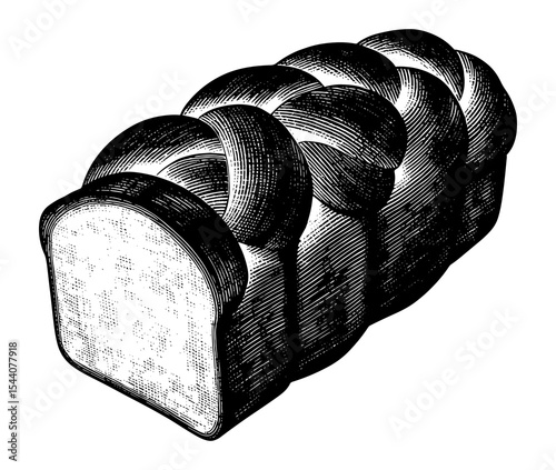 Braided loaf of bread in a monochrome wood-engraving style