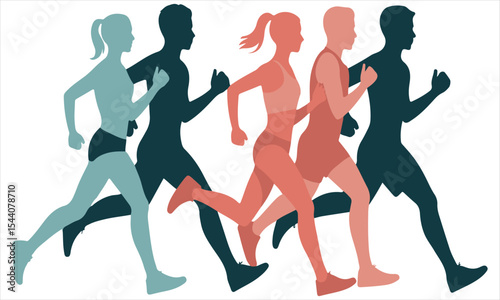Silhouette of four runners in motion