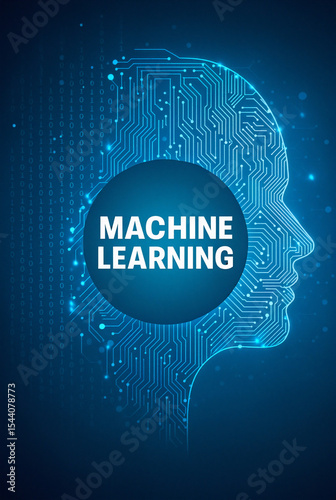Machine Learning Concept with Human Head Silhouette and Circuit Board Pattern