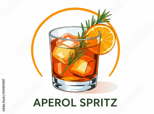 Aperol Spritz Cocktail Illustration with Orange Slice