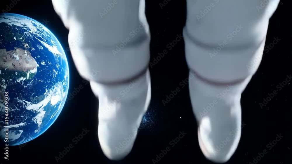 Astronaut in spacesuit with American flag patch, floating in orbit with planet Earth visible in the background, space exploration concept