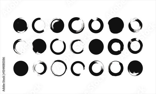 Collection of black ink circles brush strokes
