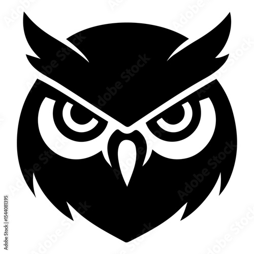 Powerful Owl Head Logo Black and White Vector Illustration