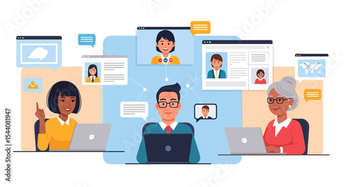 Global Online Collaboration Diverse Team Working Remotely