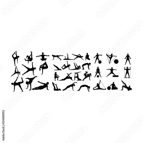 pilates sport movement silhouette vector