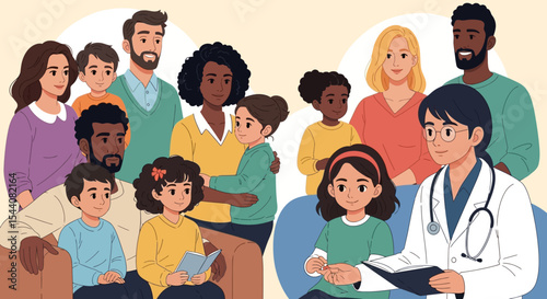 Diverse Family Receiving Medical Care Doctor Consulting with Children and Parents
