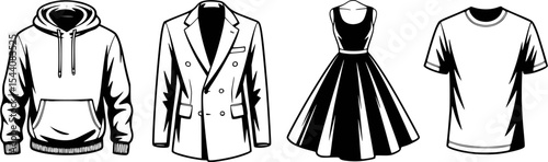 Black and white outlined clothing vector illustration