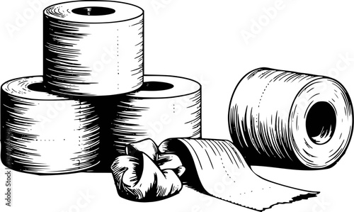 Black and white illustration of toilet paper rolls