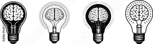 Brain inside light bulb illustration concept idea